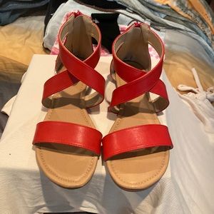 Red faux leather sandal
